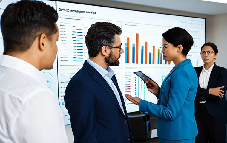 A diverse group of professional financial risk managers and data scientists, fully clothed in modest business suits, collaborating in a modern, well-lit conference room. They are gathered around a large interactive screen displaying sophisticated financial models and data visualizations. One person points thoughtfully at a complex graph, while others review digital reports on tablets, engaged in deep discussion and strategic problem-solving. The atmosphere is professional and collaborative, emphasizing human ingenuity augmented by technology. This image showcases their role as strategic advisors. safe for work, appropriate content, fully clothed, professional, perfect anatomy, correct proportions, natural pose, well-formed hands, proper finger count, natural body proportions, professional photography, high quality, studio lighting.