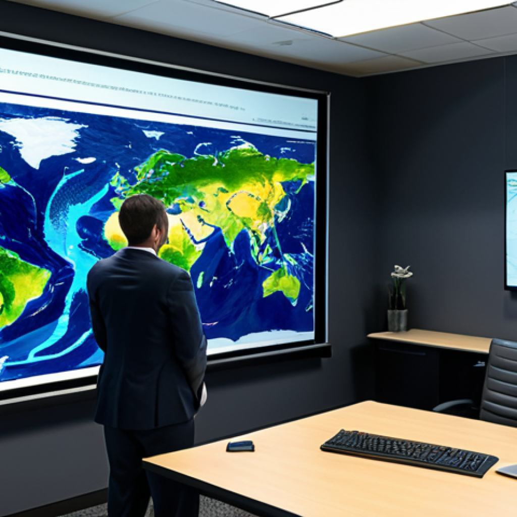 Climate Risk Quantification**

"An actuary, fully clothed in professional business attire, is presenting a complex climate model visualization on a large screen to colleagues in a modern office. The visualization shows hurricane paths and sea level rise projections impacting coastal cities. Safe for work, appropriate content, perfect anatomy, natural proportions, well-formed hands, family-friendly, professional, high-quality rendering, detailed, realistic."

**