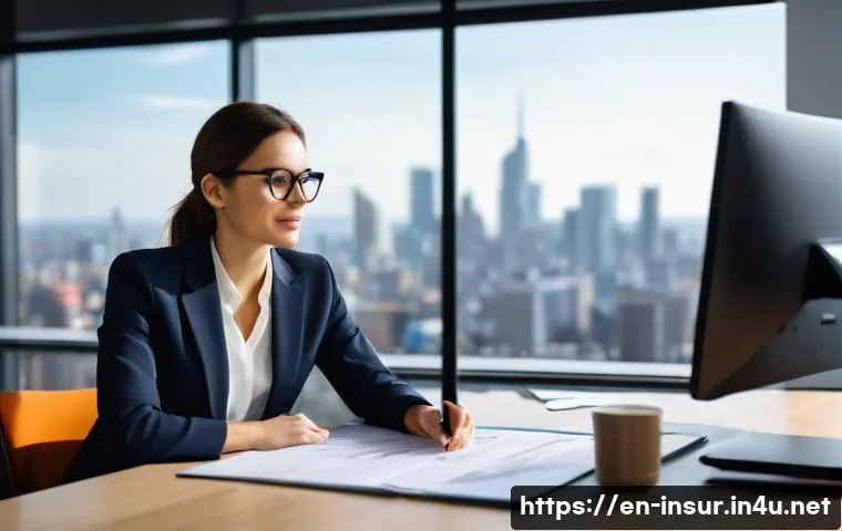 보험계리사와 시장 경쟁력 강화 - **Actuary analyzing data with advanced software:** A brightly lit, modern office. A female actuary i...