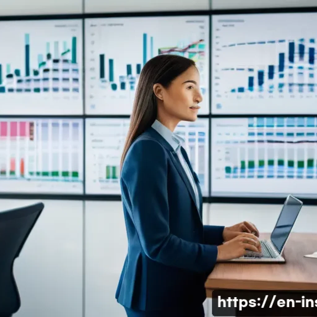 보험계리사와 고급 보험 분석 사례 - **"The Actuarial Visionary"**: A modern, diverse actuary, perhaps a woman in her late 30s or early 4...
