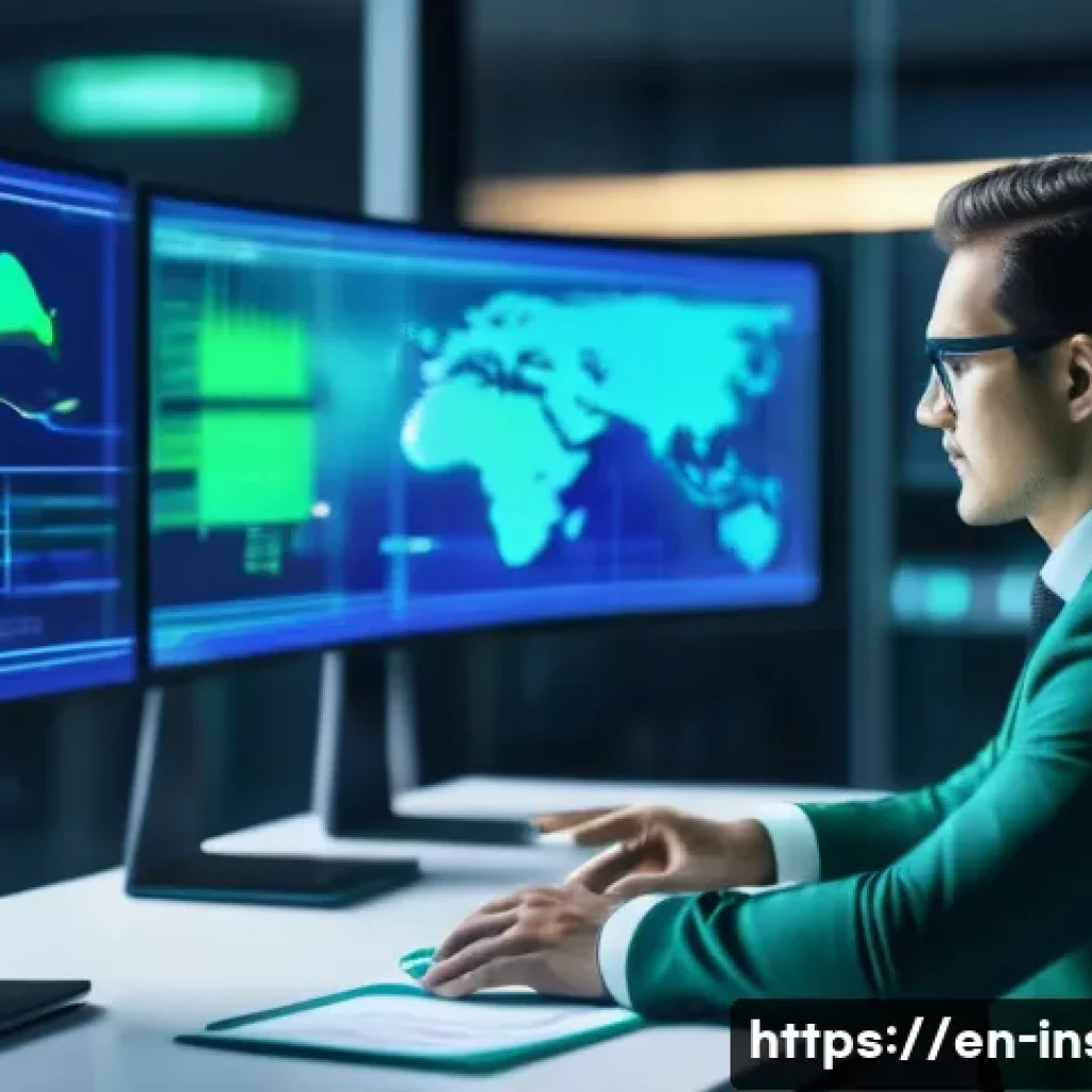 보험계리사와 모바일 보험 플랫폼 - A modern insurance analyst&rsquo;s workspace featuring multiple transparent digital screens displaying com...