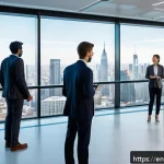 Home 21 보험계리사와 미래 산업 변화 - A futuristic office environment where a diverse team of actuaries and data scientists collaborate in...