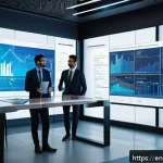 Home 20 보험계리사와 고객 맞춤형 리스크 관리 - A modern office setting with a diverse team of actuaries analyzing large transparent digital screens...