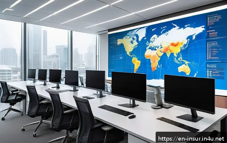 보험계리사와 실습 케이스 분석 - A modern insurance analytics office environment featuring a diverse team of professionals collaborat...