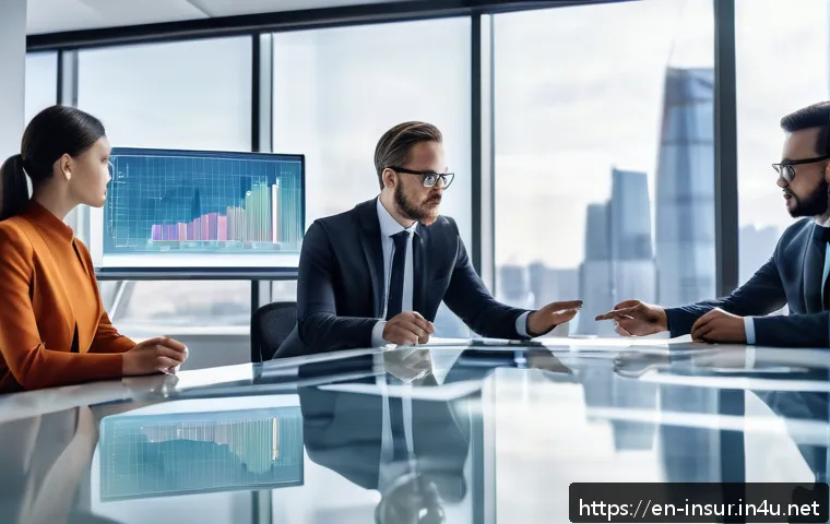 보험계리사와 IFRS 17 - A modern corporate office scene featuring a diverse group of financial risk specialists collaboratin...